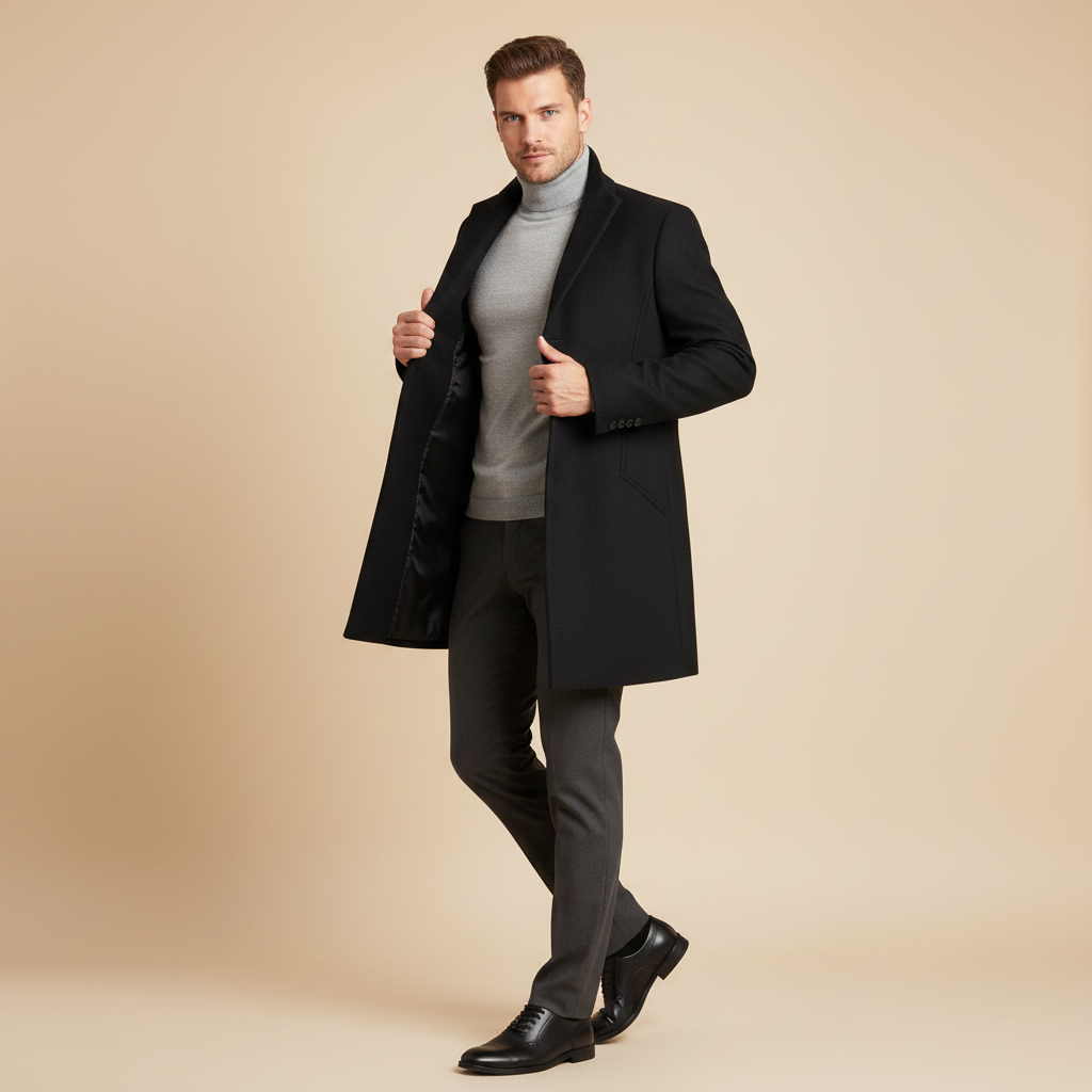 Men's Notched Lapel Overcoat | Elegant Men's Coat