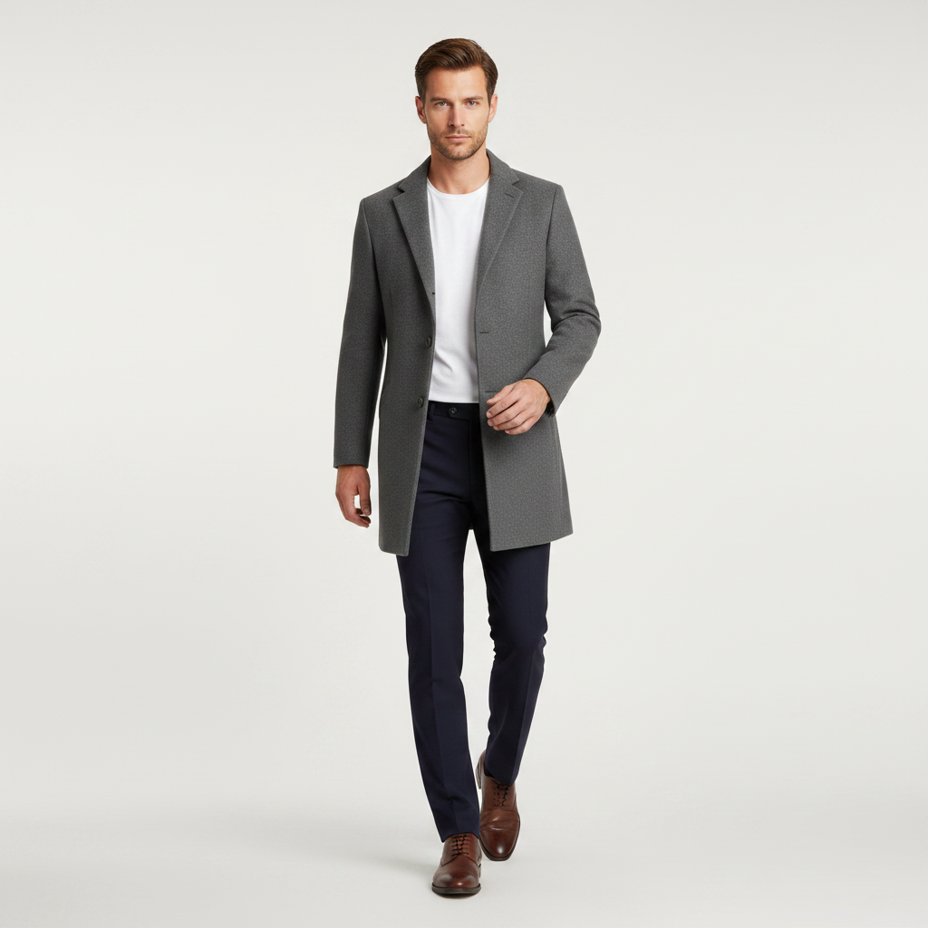 Men's Notched Lapel Overcoat | Elegant Men's Coat