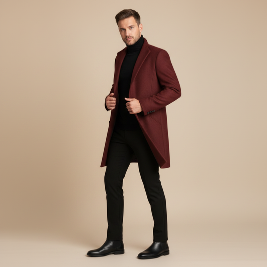 Men's Notched Lapel Overcoat | Elegant Men's Coat